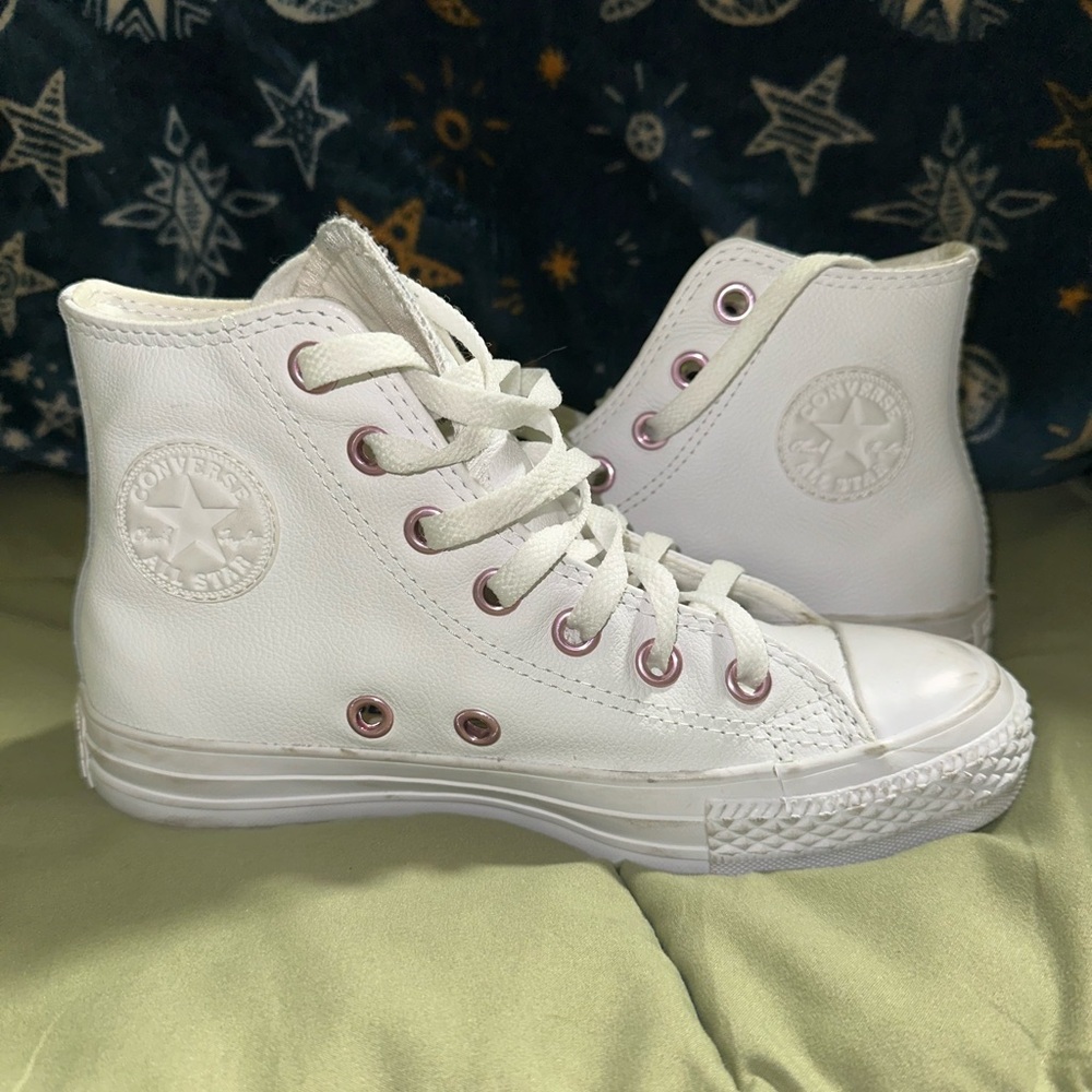 Converse Kids High-Top Sneakers - White with Pink Accents